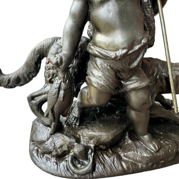 VTG French Style Cast Bronze Sculpture 6.75" Young Boy Fish Spear‎ Cast Net Dog - Picture 5 of 11